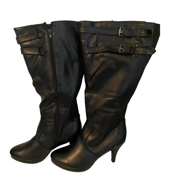 NWT Lane Bryant Women's Size 11 Heeled Boots Black Inside Zip 4" Faux Leather - Picture 1 of 13